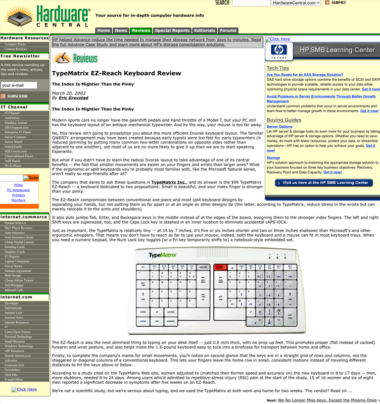 Archived snapshot of Hardware Central — TypeMatrix EZ-Reach Keyboard Review